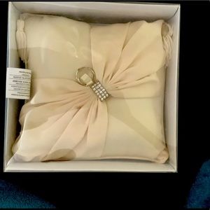 Lillian Rose Ring Pillow Ivory Sash Satin 8" Square Silver Rhinestone Clasp